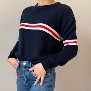 Brandy Melville Striped Crewneck Sweater Navy Blue